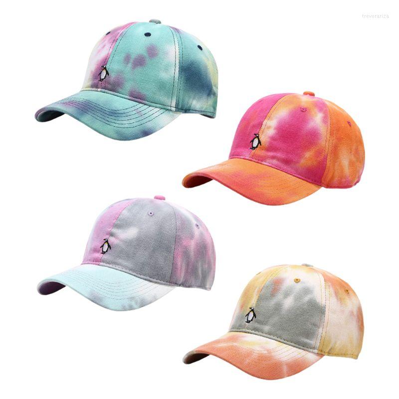 

Ball Caps Unisex Harajuku Gradient Tie Dye Baseball Cap Cute Penguin Animal Embroidered Summer Outdoor Sunscreen Snapback Hat