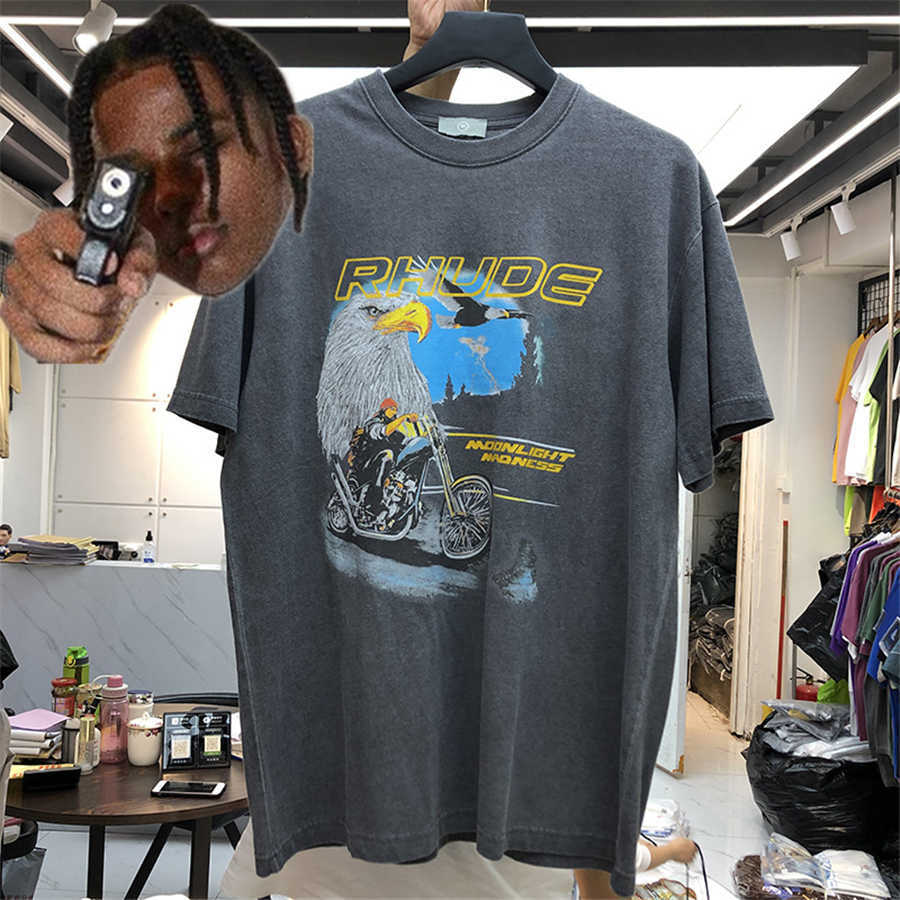 

Men's T-Shirts Washed T Shirt Men Women Top Version Heavy Fabric T-shirts Eagle Print Casual Fashion Tee T221130