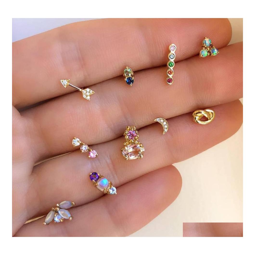 

Stud Bohemian Fashion Jewelry Cute Mini Single Piece Colorf Rhinstone Stud Earrings Set Geometry Arrow Moon Drop Delivery Dhq96