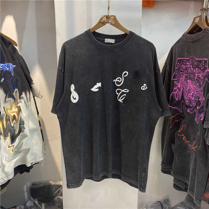 

Men Designer Luxury SAINTS Classic Streetwear Foaming Letters Back Flame Clown Print Short Sleeved Lovers Loose Worn T-shirt Trend