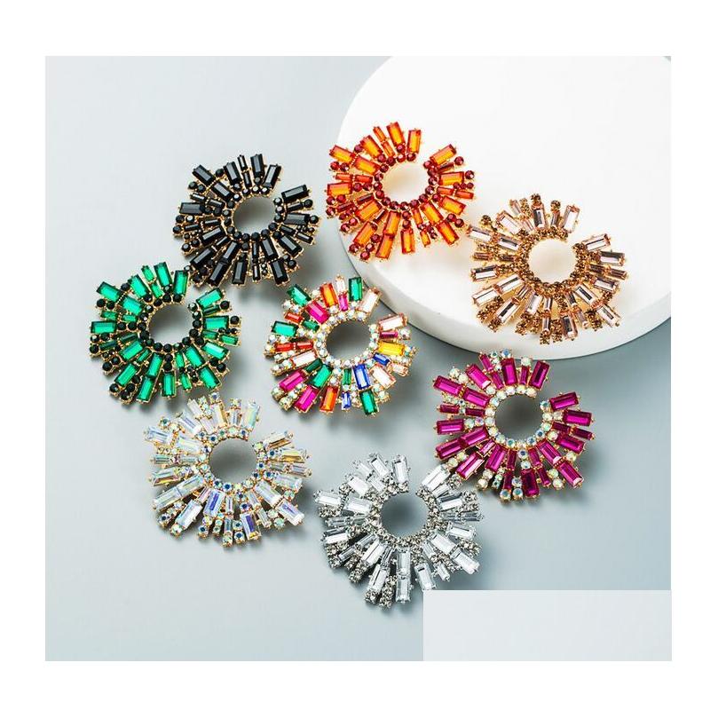 

Stud Crystal Rhinestone Sunflower Studs Earrings Luxury Metal Women Colorf Earring Wedding Street Party Bohemian Irregar Jewelry Dro Dhhht