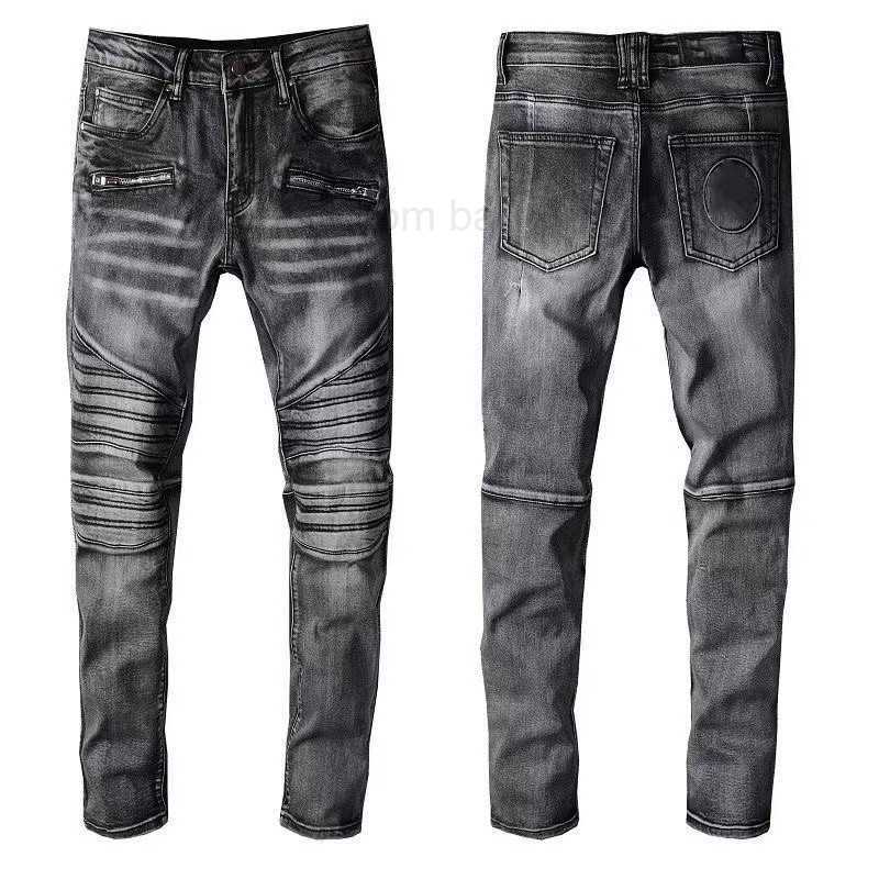 

Ripped Jeans Distressed Biker Slim Fit Motorcycle Bikers Denim For Men print Fashion Mans Black, Hi