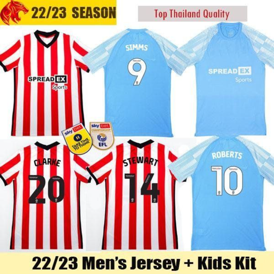 

22 23 SUNDERLAND Soccer Jerseys STEWART SIMMS ROBERTS AMAD CLARKE DAJAKU EMBLETON EVANS O'NIEN Football Shirt PRITCHARD Mens Jersey Kids Kit, 2223 home1