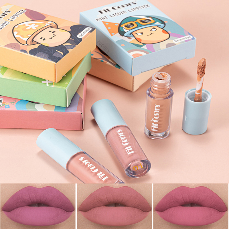 

3-Colors Cute Lipstick Set Sexy Matte Punk Dark Lip Gloss Kits Non-stick Cup Mini Liquid Lipstick Waterproof Nude Lip Mud Makeup, 3pcs-01 pluming