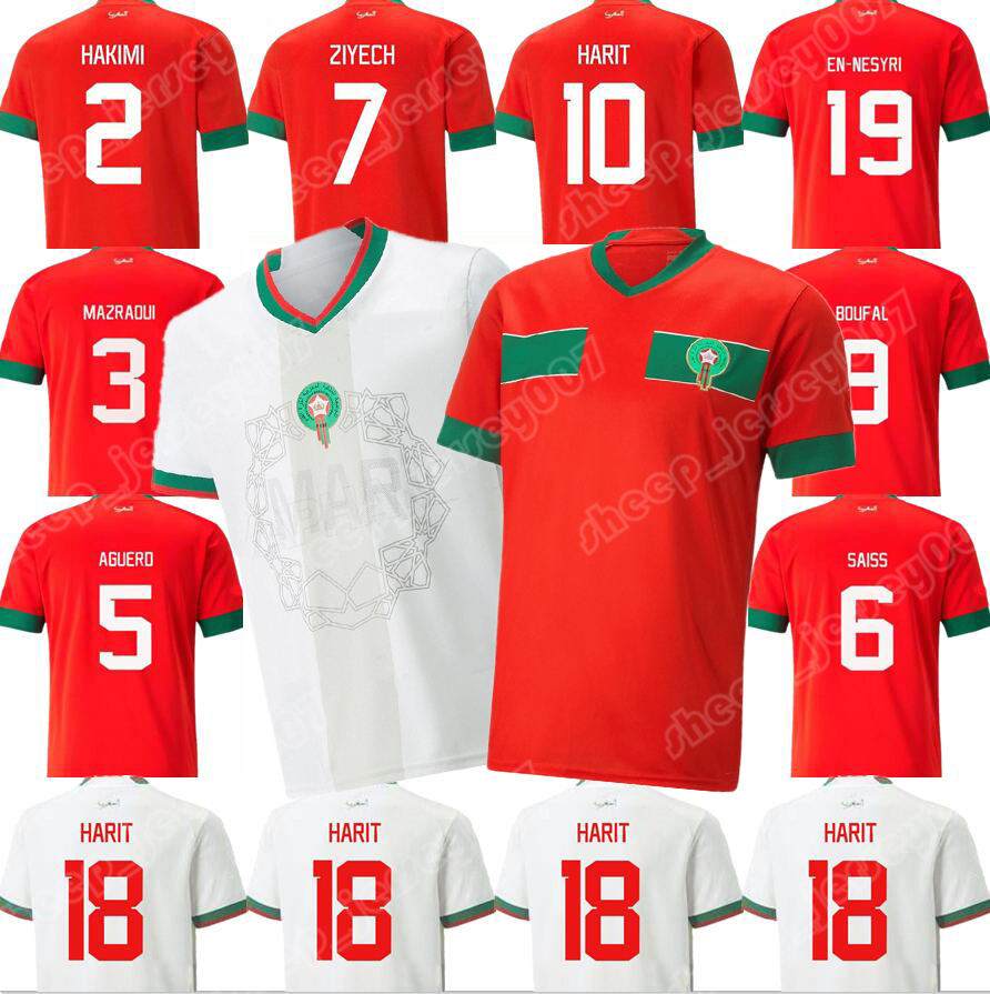 

Soccer jerseys Moroccan ZIYECH TAGNAOUTI BENOUN ATTIYAT-ALLAH DARI YAMIQ SABIRI AMALLAH JABRANE HARIT SAISS IDRISSI BOUFAL 22 World Cup Home away Football Uniforms, + patch;mens size (mo luo ge)