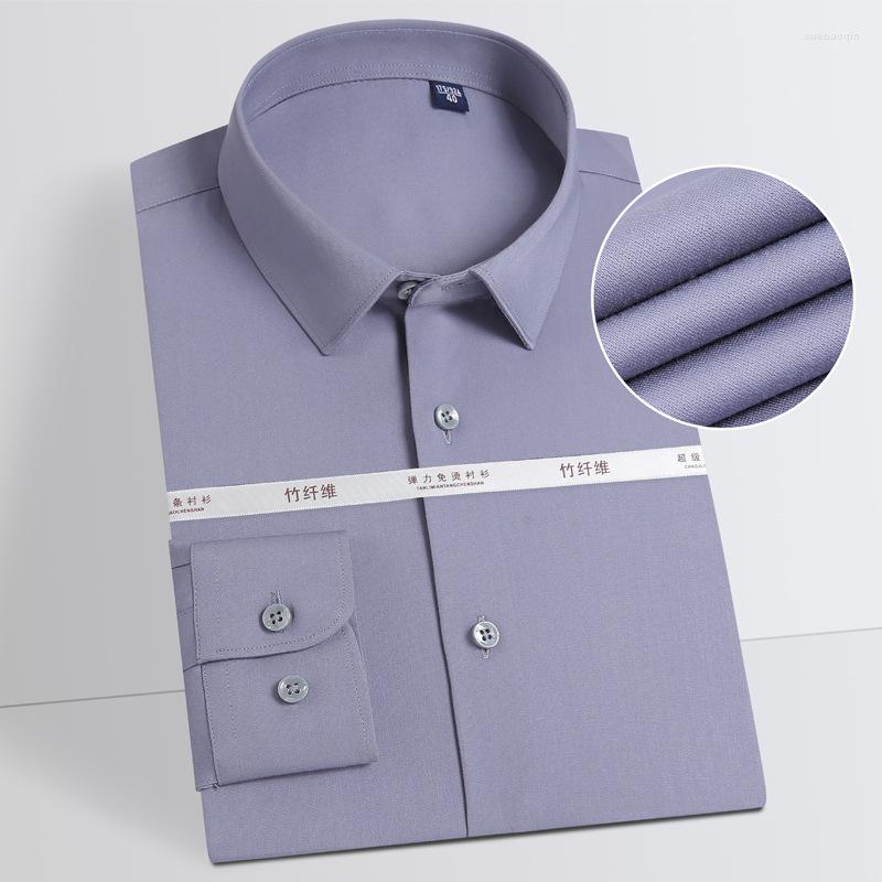 

Men's Dress Shirts Men's Bamboo Fiber Long Sleeve Solid Business Elastic Soft Wrinkle Resistant Formal Shirt Easy Care Regular-fit Top, 749- white