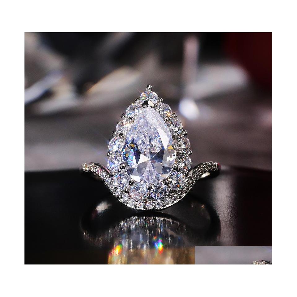 

Band Rings Fashion Jewelry Water Drop Ring Retro Female Copper Inlaid Aaa Zircon Rings Delivery Dha2M