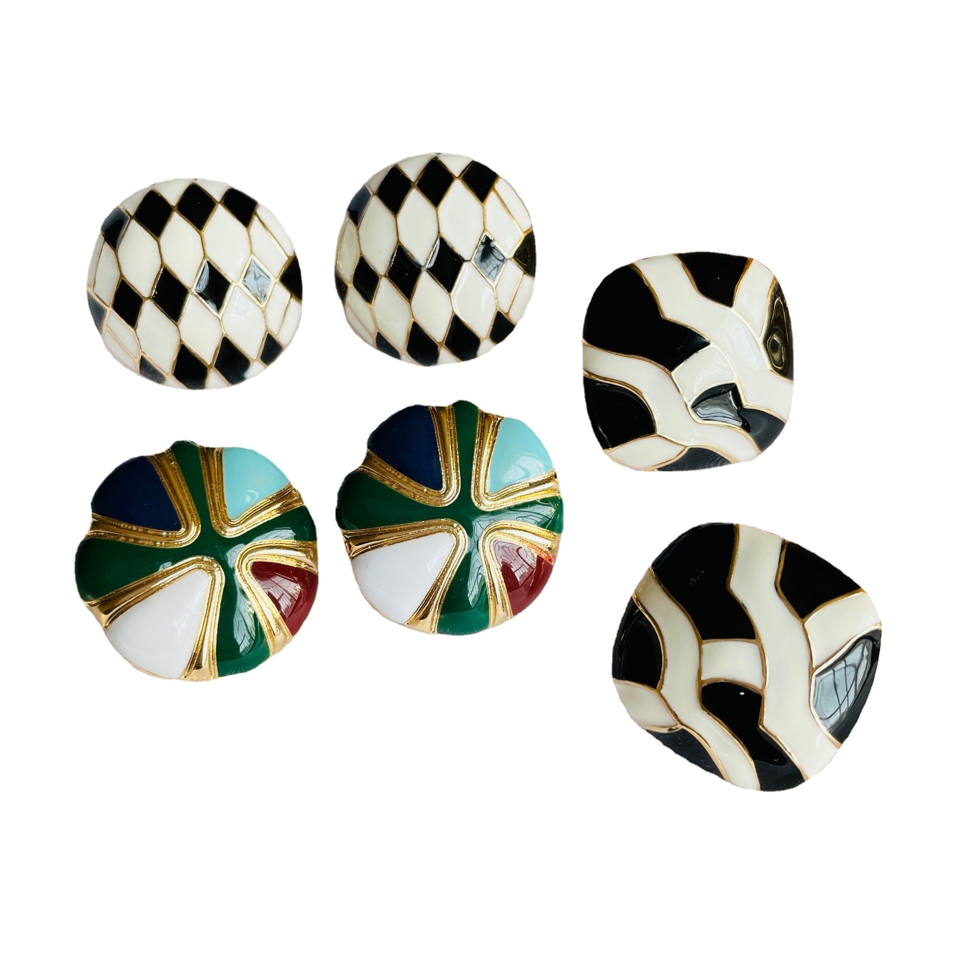 

Enamel Colorful Geometric Black White Studs Earrings Women 925 Silver Needle Accessories Metal Eardrop Wholesale 10 pair/lot