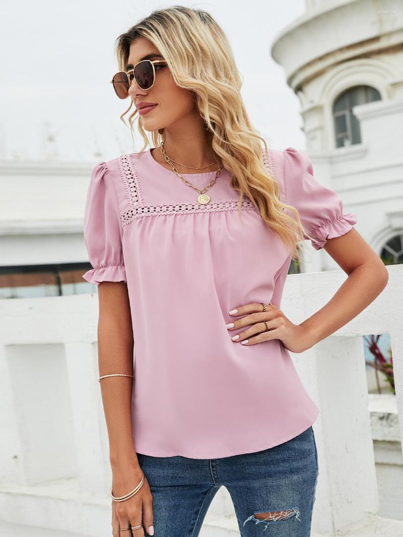 

Women' Blouses DGIRL Summer Top Women T-Shirt Solid 2022 Round Neck Pullover Short Sleeve Women' Shirt, Pink