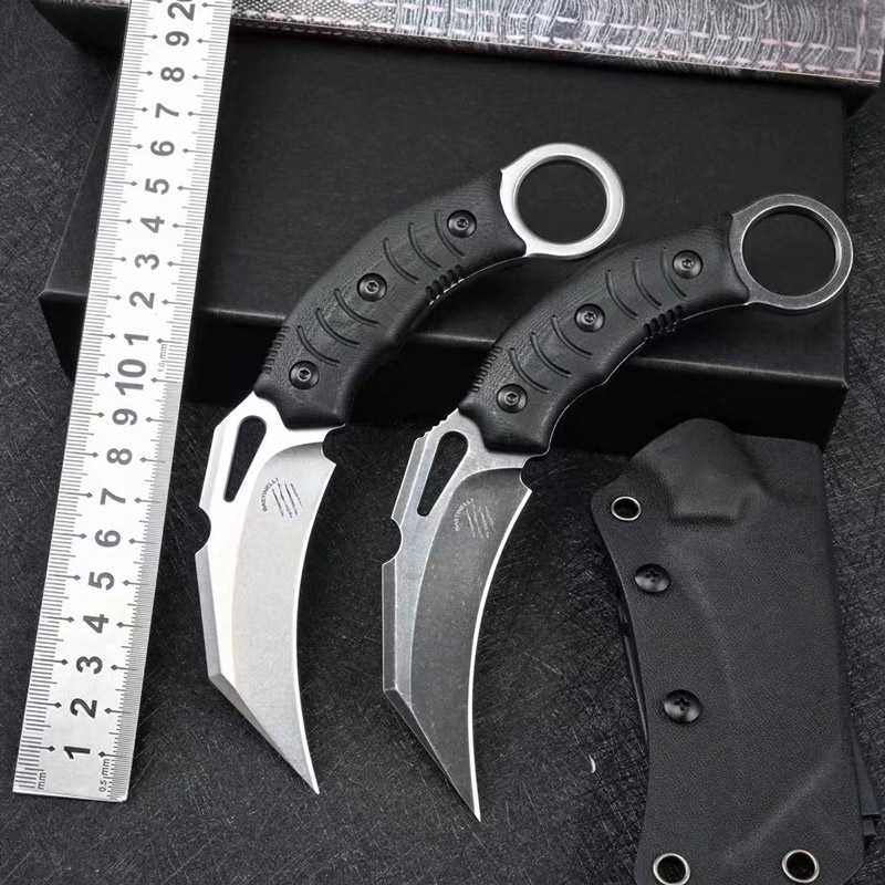 

Bastinelli Claw Karambits straight knife with Kydex sheath D2 steel High hardness G10 handle hunting outdoor camping Military Tactical Gear Defense Pocket knives