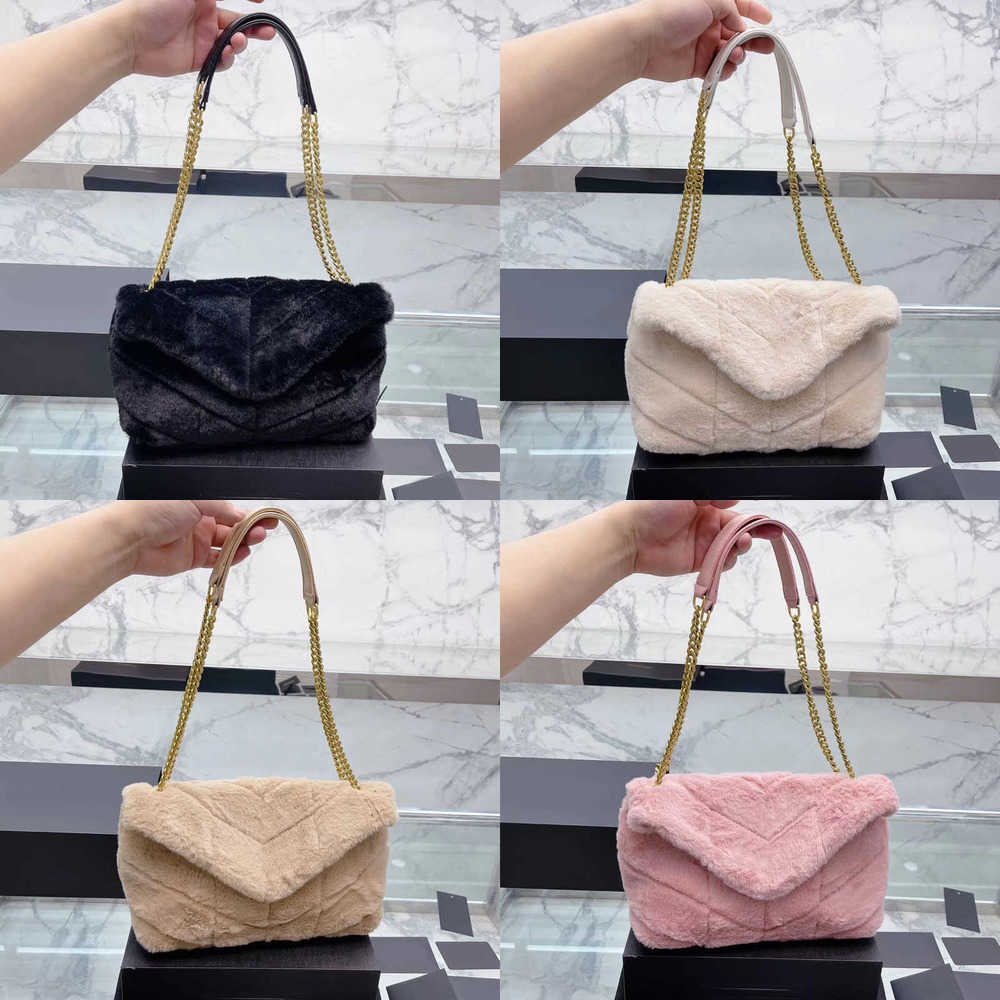 

New Evening Bags Shoulder Bag bag l Plush Designer Cloud Chain Quilted Vintage Women Handbag Flap Closure Luxur Shopping Designer-handbags, Pink-28*21 cm-style 1