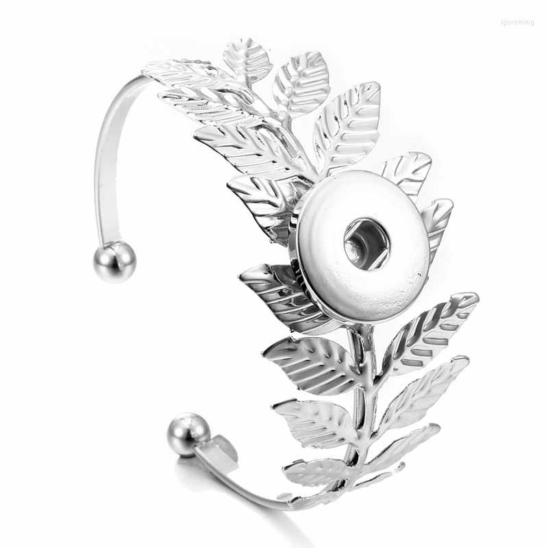 

Bangle Leaves 123 Feathers 18mm Snap Button Jewelry For Women Bracelet DIY Chram Bangles Men Vintage Flower Gift