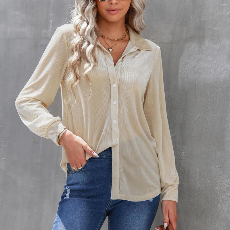

Women' Blouses Autumn Casual Long Sleeve Shirts Solid Color Loose Blouse Women And Tops Elegant Ladies Button Up Shirt Streetwear, Beige