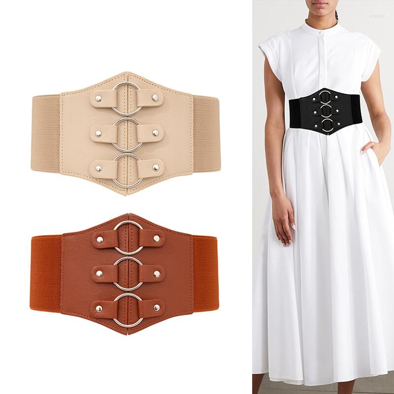

Belts 2022 Fashion Women's Wide Elastic Waist Belt Ladies Luxury Designer PU Leather Dress Female Stretch Corset Cinch Waistband, Black
