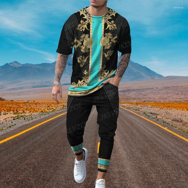 

Men' Tracksuits Summer Men Suit Short Sleeve T Shirt Long Pants 2 Pieces Sets 3D Trend Men' Clothing Fashion Oversized Tracksuit, Ts6652