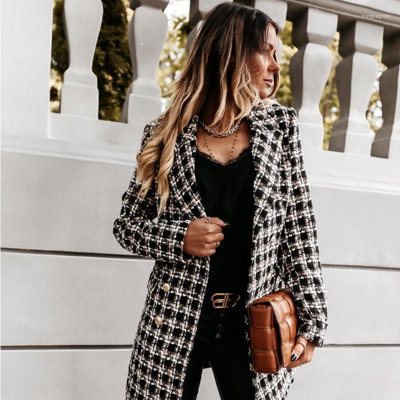 

Women' Trench Coats Tweed Winter Jacket Plaid Women 2022 Snowsuit Fashion Korean Long Sleeve Loose Large Size Female, Black