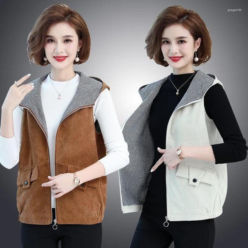 

Women's Vests Vest Jackets Women Middle-Aged Mother 2022 Spring Autumn Sleeveless Coat Loose Corduroy Hooded Short Waistcoat Female Tops, White