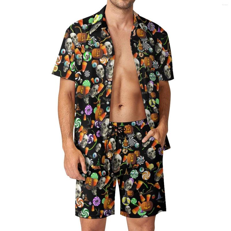 

Men's Tracksuits Creepy Halloween Outdoor Men Sets Skulls And Pumpkins Casual Shirt Set Summer Shorts 2 Piece Cool Suit 2XL 3XL, Style-9