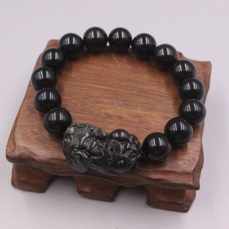 

Strand Obsidian Bracelet Width 12mm Black Round Beads And Pixiu Diameter 55-58mm
