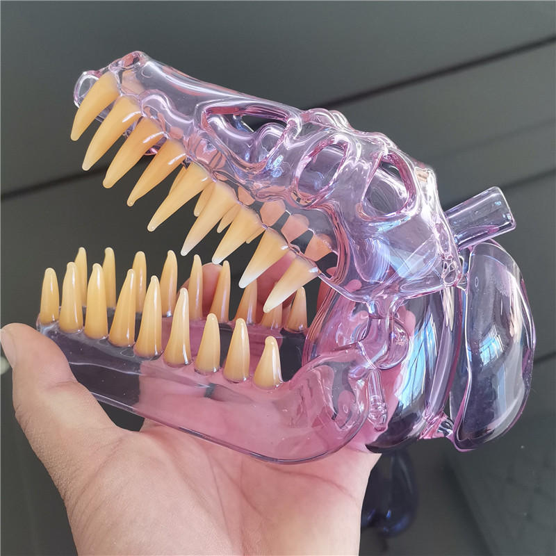 

Glass Bong Water Pipe Oil Rig Dino Skull Hookah 10mm Female Joint Purple Dab Carb Cap Bubbler Handmade Dinosaur Head Ash Catcher Hookahs Craftbong