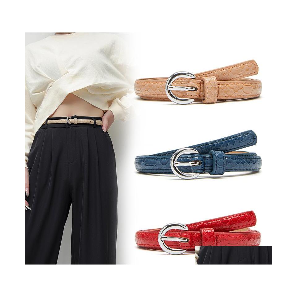 

Belts Spring Europe Womens Decoration Slim Dress Belt Eyes Metal Needle Circle Buckle Simple Snakeprint Pu Leather Belts Drop Delive Dhclf, Black