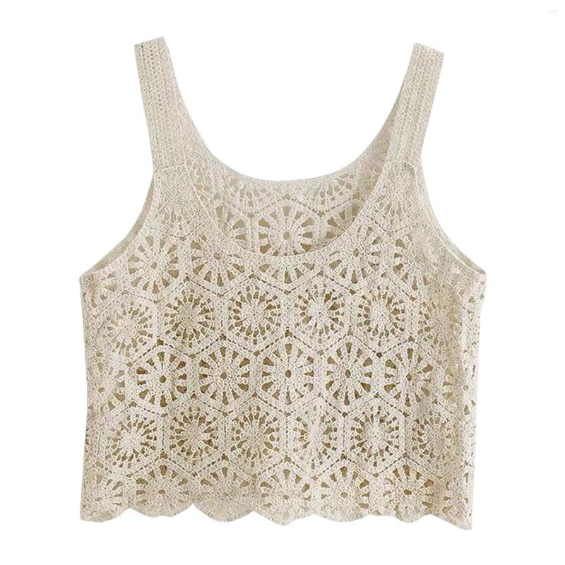 

Camisoles & Tanks Fashion Hollow Out Tank Tops Corset Top Camisole Knitted Crochet Sleeveless Girls, Beige