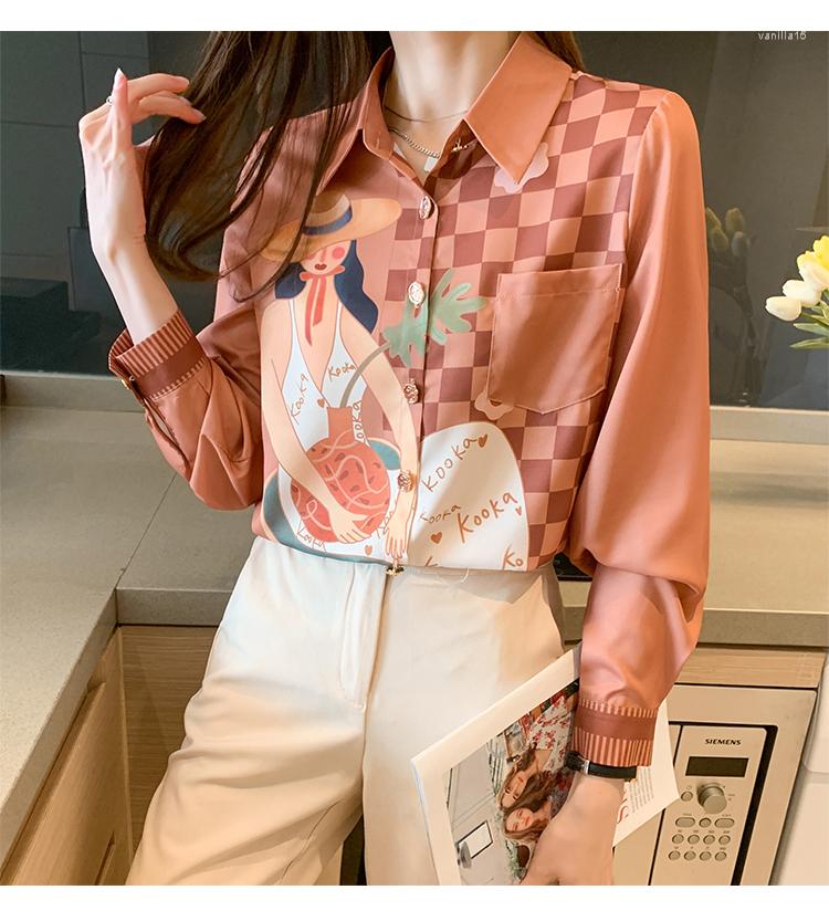 

Women' Blouses 2022 Spring Style Plaid Color Matching Suede Ins Printed Shirt Female Design Sense Niche, Orange
