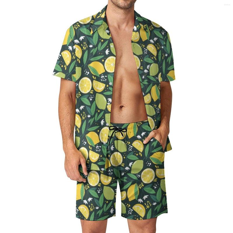 

Men's Tracksuits Yellow Lemon Print Beach Men Sets Green Lime Fruit Casual Shirt Set Summer Shorts 2 Piece Hawaii Suit Big Size, Style-19