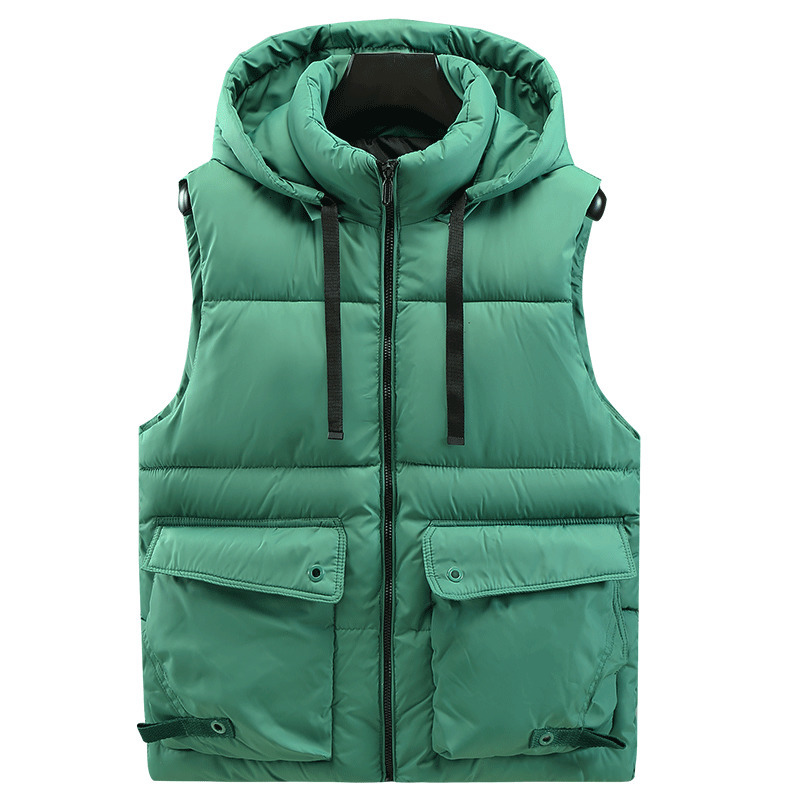 

Men's Vests Fashion Sleeveless Jacket Men Thickening 100 Cotton Vest Hat Hooded Warm Vest Winter Casual Waistcoat 221202, Green