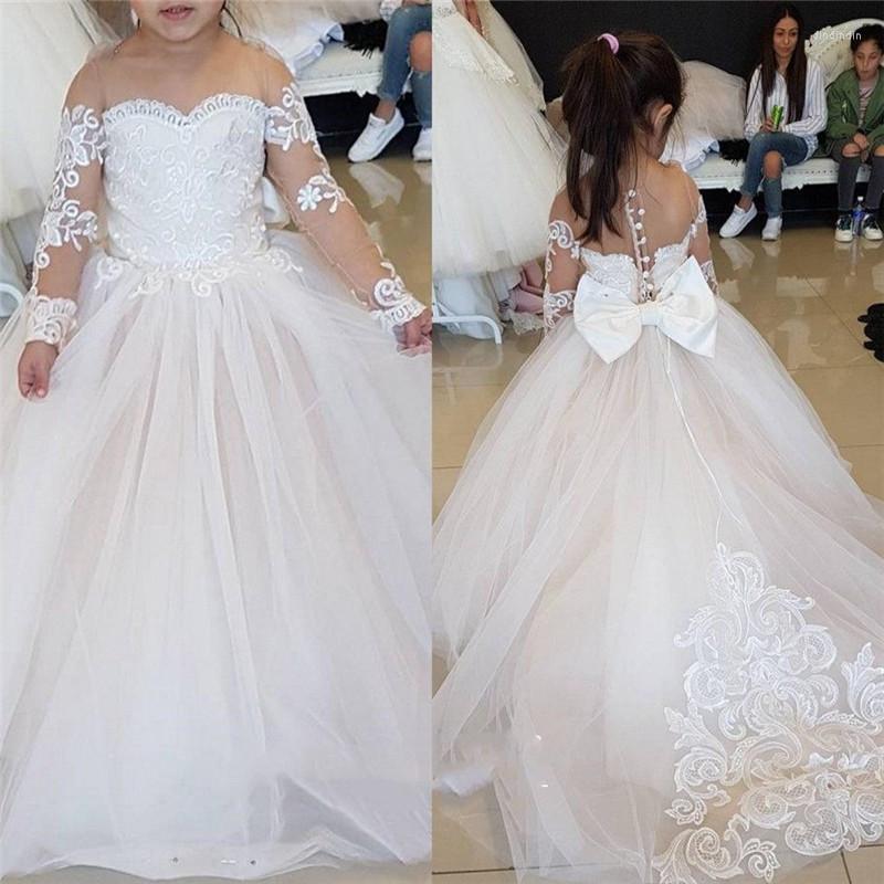 

Girl Dresses Champagne Little Girls Flower Ball Gown Kids TUTU Lace Wedding Party Bridesmaid Dress Pageant First Communion, Mc2222white