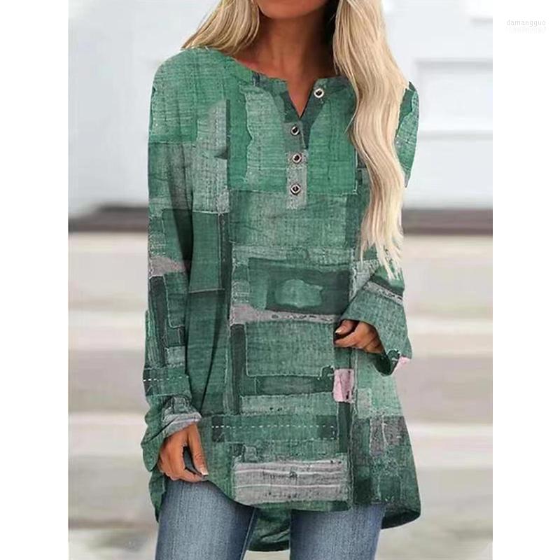 

Women' Blouses Women' & Shirts Spring Autumn Women Round Neck Long Sleeves Button T-Shirt Loose Plus Size Pullover Fashion Casual, Green