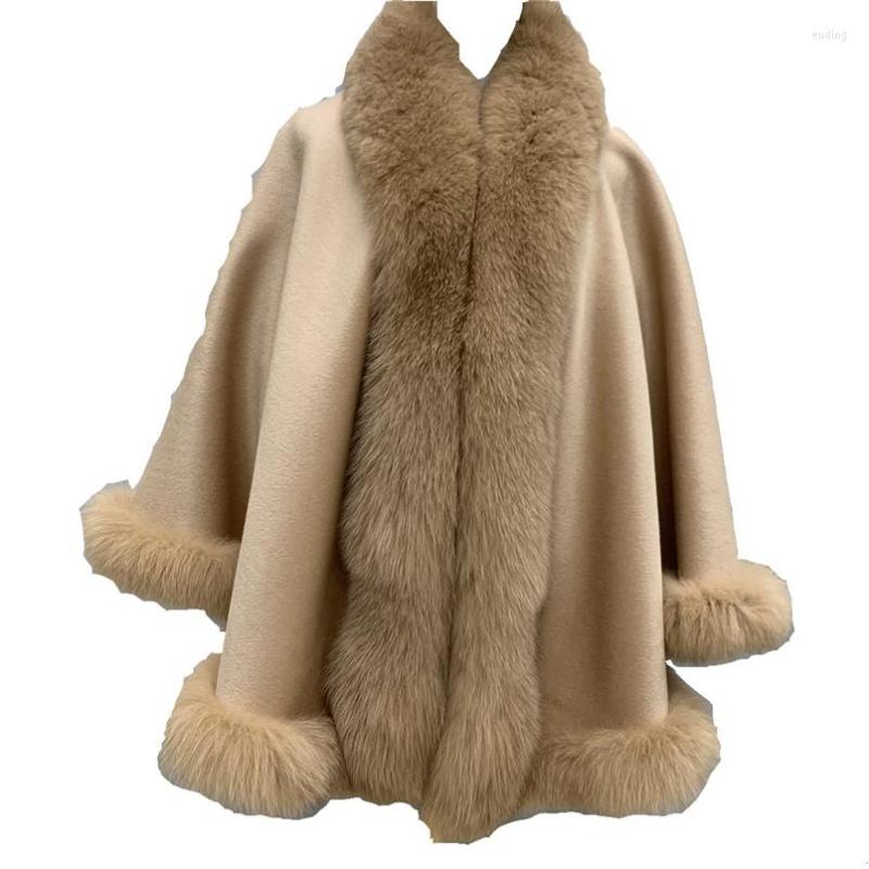 

Scarves Women's Real Wool Shawl With Genuine Fur Trimmed Wraps Stole Colak Coat Sweater Cape For Evening Party Bridal Wedding Cover