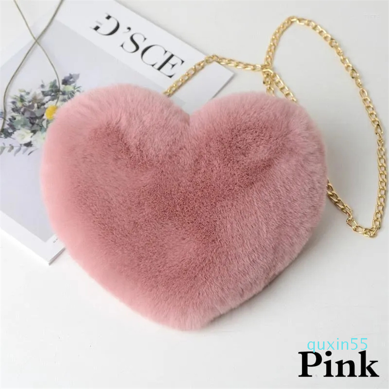 

Evening Bags Winter Faux Fur Heart Bag For Women Lady Handbag Shoulder, Gray