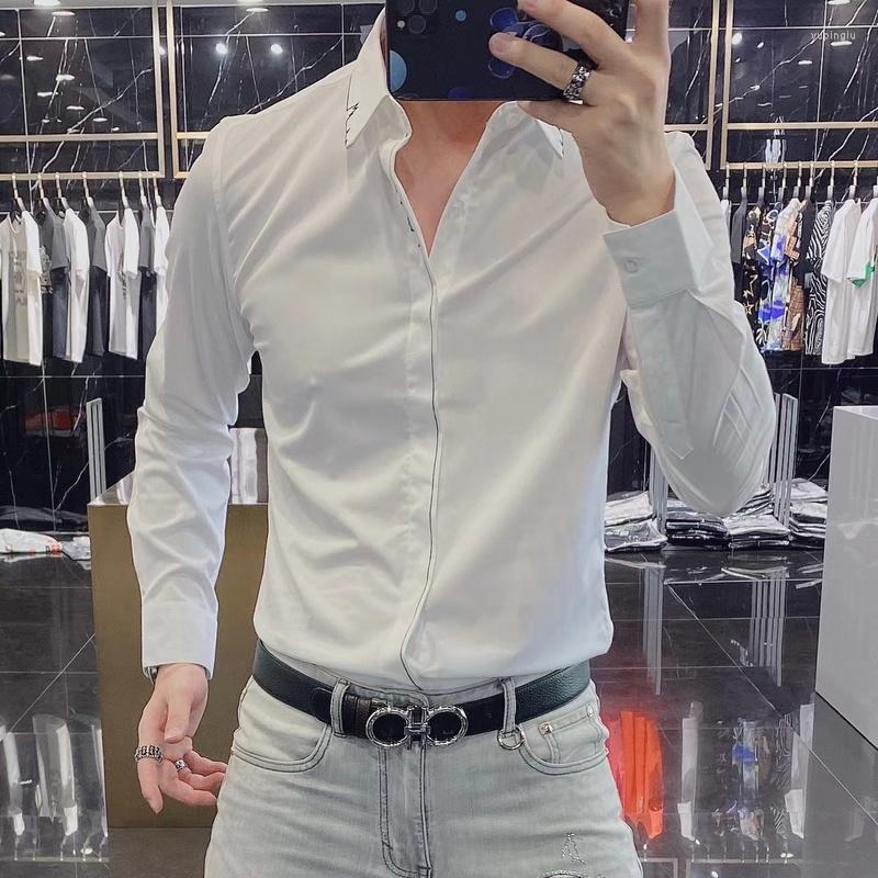 

Men's Casual Shirts 2022 Simple All-match Men Long Sleeve Vintage Embroidery Slim Shirt Male Business Dress Social Party Tuxedo, Black