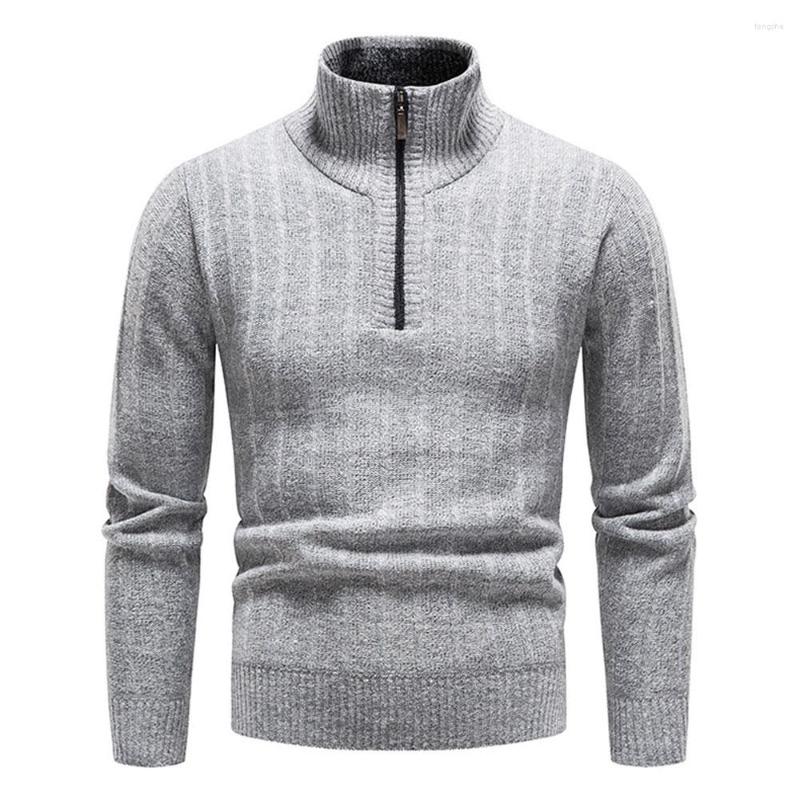 

Men's Sweaters Stand Collar Sweater Man Autumn Winter Thick Warm Business Casual Half Zipper Pullovers Plus Velvet Knitwear Men Clothing, Dark grey