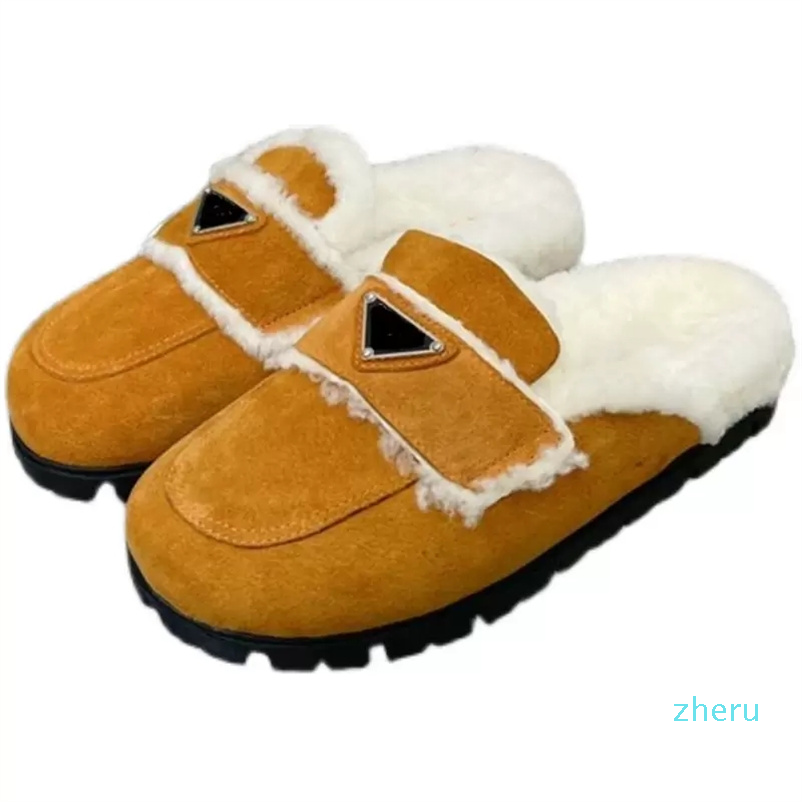 

Slippers Women Fur Fluffy Designer Thick Bottom Light Brown warm, As show1