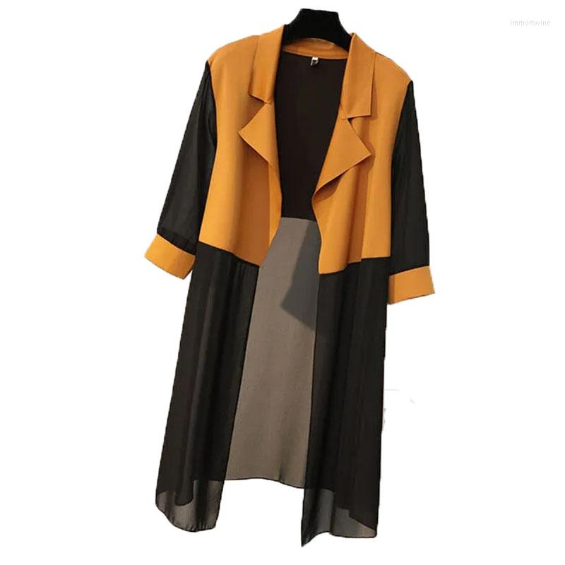 

Women's Trench Coats Fashion Design Thin Women's Coat Summer Mid-Length Splicing Sun Protection Clothing Cardigan Outerwear Female, Beige