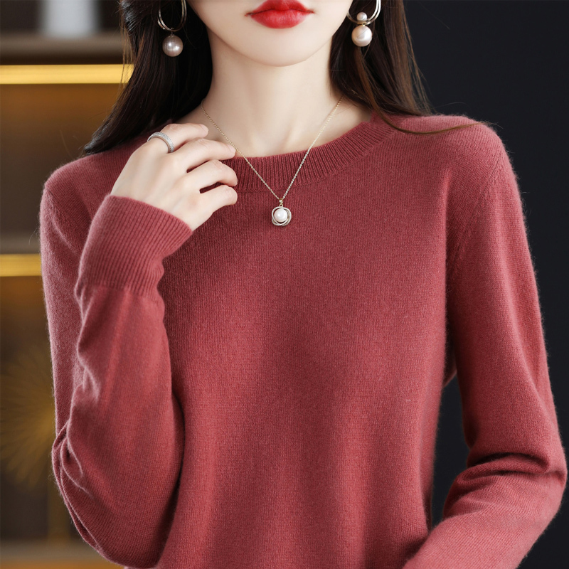 

Women's Sweaters Cashmere Sweater Women Knitted 100% Pure Merino Wool Winter Fashion V-Neck Top Autumn Warm Pullover Jumper Clothes 221201, Bean red o