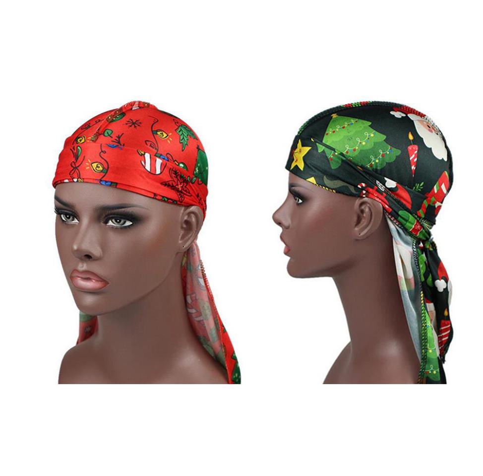 

120 Whole 20color Designer Letters Print Long Tail Cap Satin Silk Durag Pirate Hat High Elastic Hair Care Bonnet for Men Wo1688366, #1