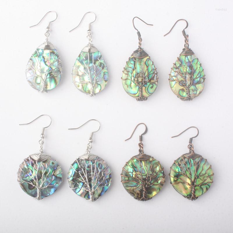 

Dangle Earrings Charming Abalone Shell Handmade Wire Winding Life Chakra Tree Teardrop Coin Oval Earring 1 Pair