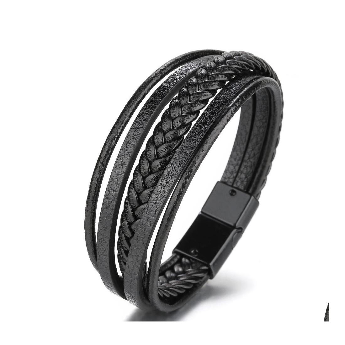 

Charm Bracelets Europe Fashion Jewelry Retro Mens Leather Bracelets Rope Woven Magnetic Buckle Pu Bracelet Drop Delivery Dhe3C