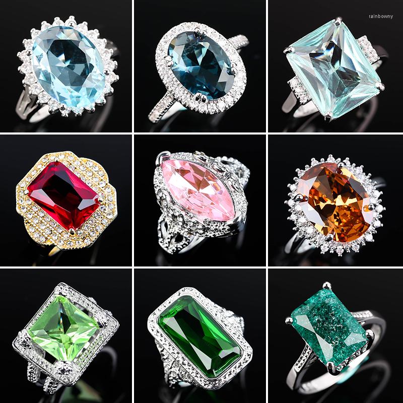 

Cluster Rings Fashion Geometric Big Rhinestone Wedding For Women Classic Engagement Party Silver Color Zircon Finger Ring Jewelry Gift