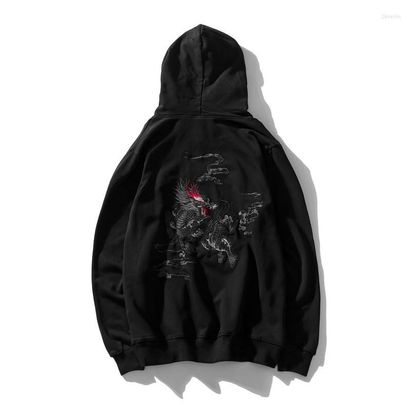 

Men' Hoodies Streetwear Kirin Embroidery Graphic Hoodie For Men, Black