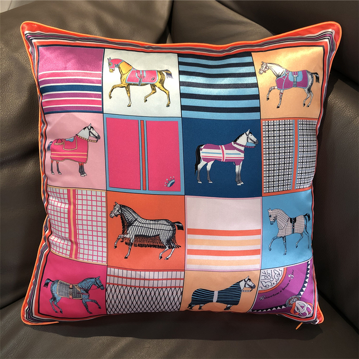 

Cushion/Decorative Pillow Silk case Brand Design Plaid Horse Sofa Throw Chair Car Cushion Cover Home Decoration Fashion 221202, 21