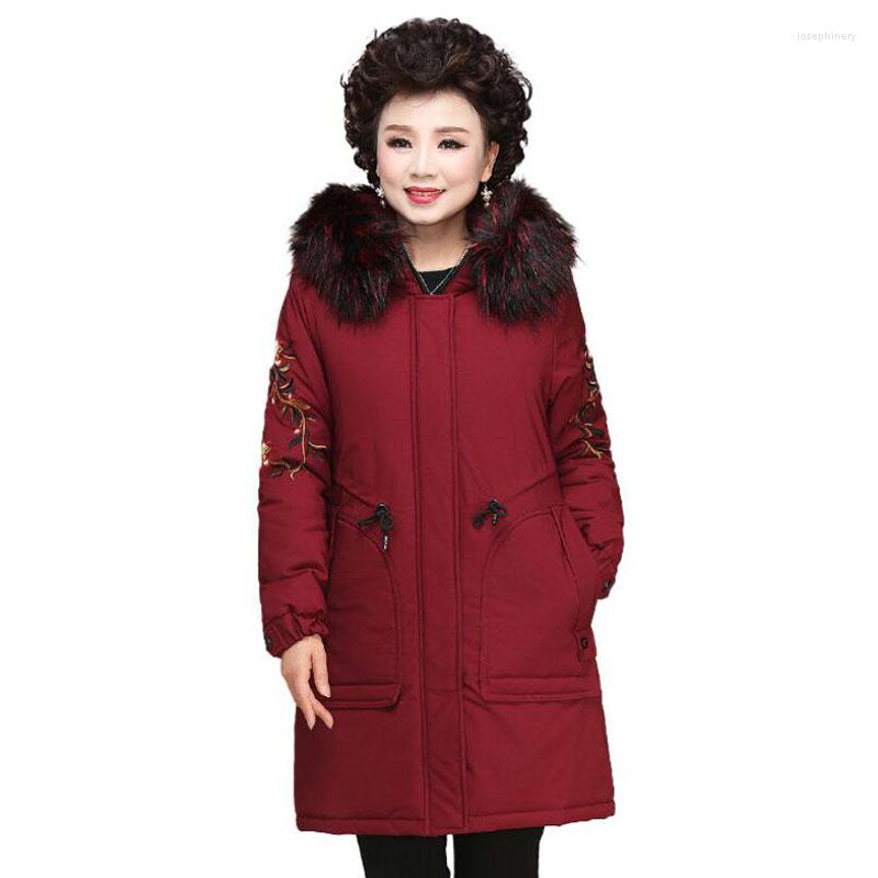 

Women's Trench Coats Fashion Embroidery Women's Cotton Coat Parkas Autumn Winter Jacket Middle-Aged Elderly Mothers Thick Parka Overcoat, Black