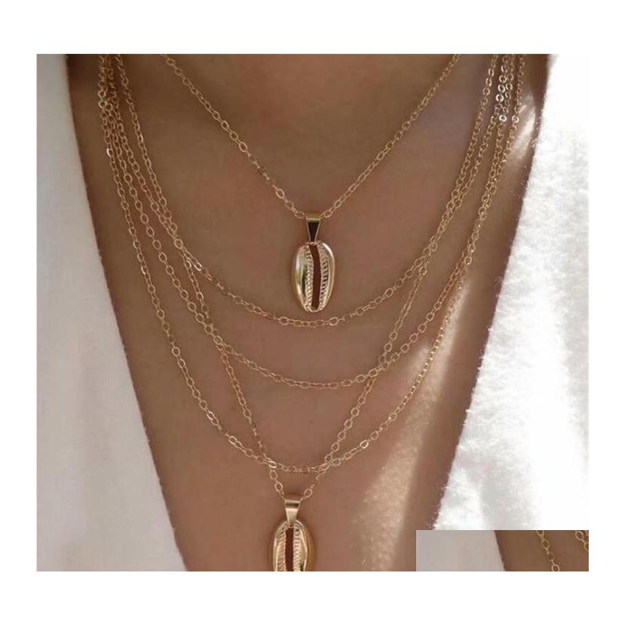 

Pendant Necklaces Ornaments Exaggeration Personality Sandy Beach Chain Shell Pendeloque Cut Alloy Mtistorey Necklace Woman Drop Deli Dhqlf