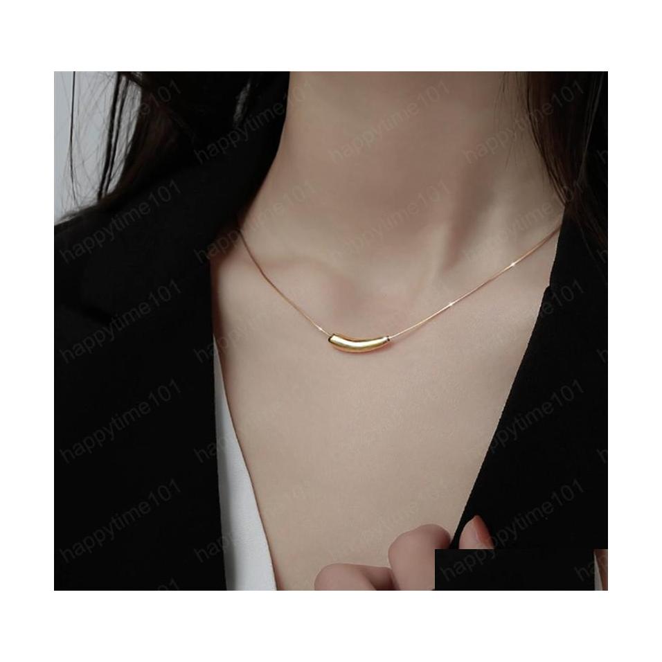 

Pendant Necklaces Trendy Small Eggplant Shape Pendant Golden Sier Color Tube Necklace Metal Clavicle Chain Jewelry For Women Drop De Dhxgn