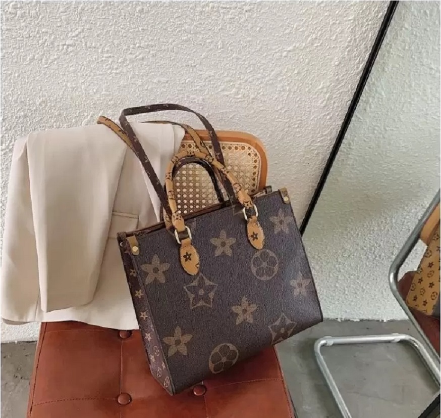 

Luxury Designer Bags Women Onthego Handbags Flower Tote Bag Ladie Casual Genuine Leather Shoulder Bags Female Big Purse Handbag #19734, White flower