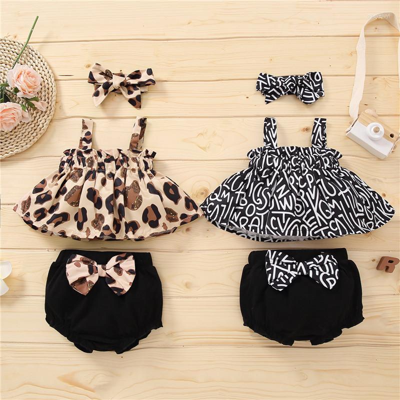 

Clothing Sets 0-12m Born Girls Three Piece Set Leopard Print Spaghetti Straps Tops Bow Shorts Headdress For Baby Summer Outfits, Black