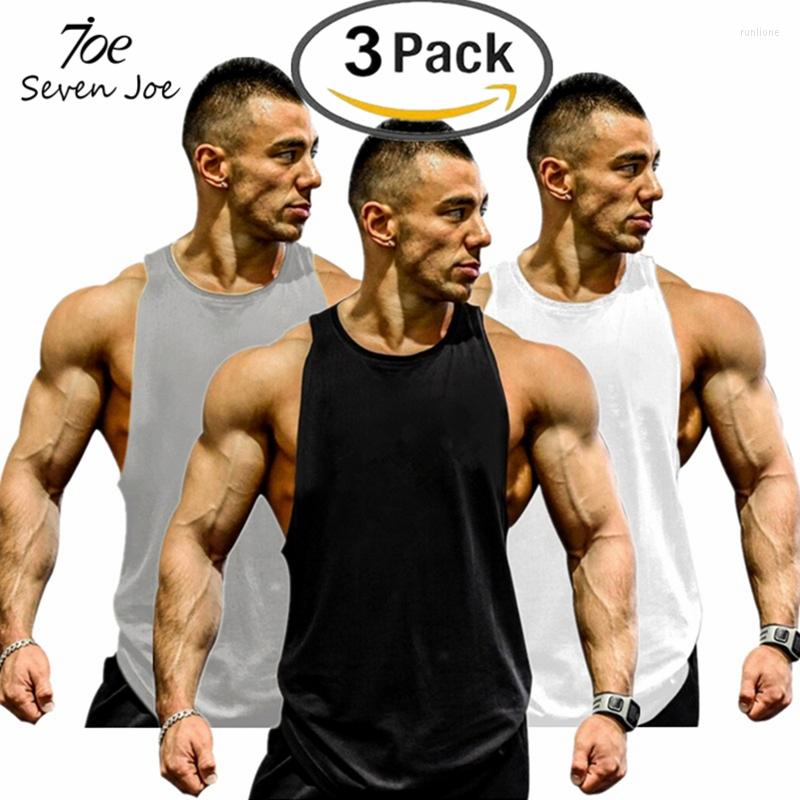 

Men's Tank Tops Seven Joe 3 Pieces/lot Brand Workout Vest Men Summer Cotton Clothing Bodybuilding Undershirt Fitness Man, 3 gray